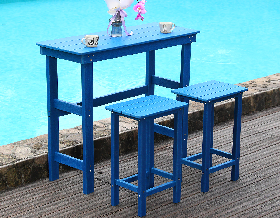 High-Top-Bar-Ess-Set aus HDPE in Küstenblau