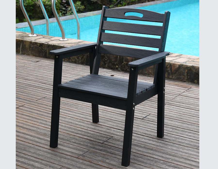 Schwarzer, wasserabweisender HDPE-Esszimmerstuhl mit Lattenrost