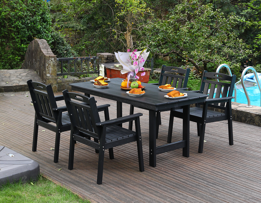 Schwarze 4-teilige Outdoor-Essgruppe aus HDPE mit vertikaler Rückenlehne