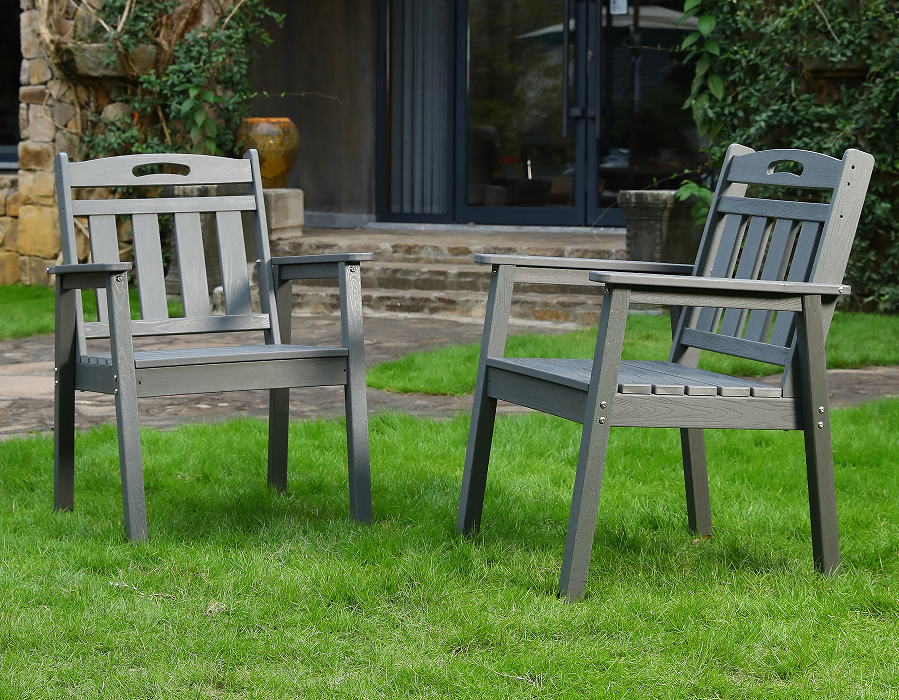 Schiefergrauer 2er-Pack aufrechter Adirondack-Esszimmerstuhl aus HDPE