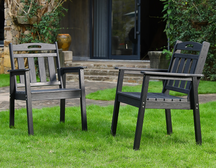 Schwarzer 2er-Pack aufrechter Adirondack-Esszimmerstuhl aus HDPE