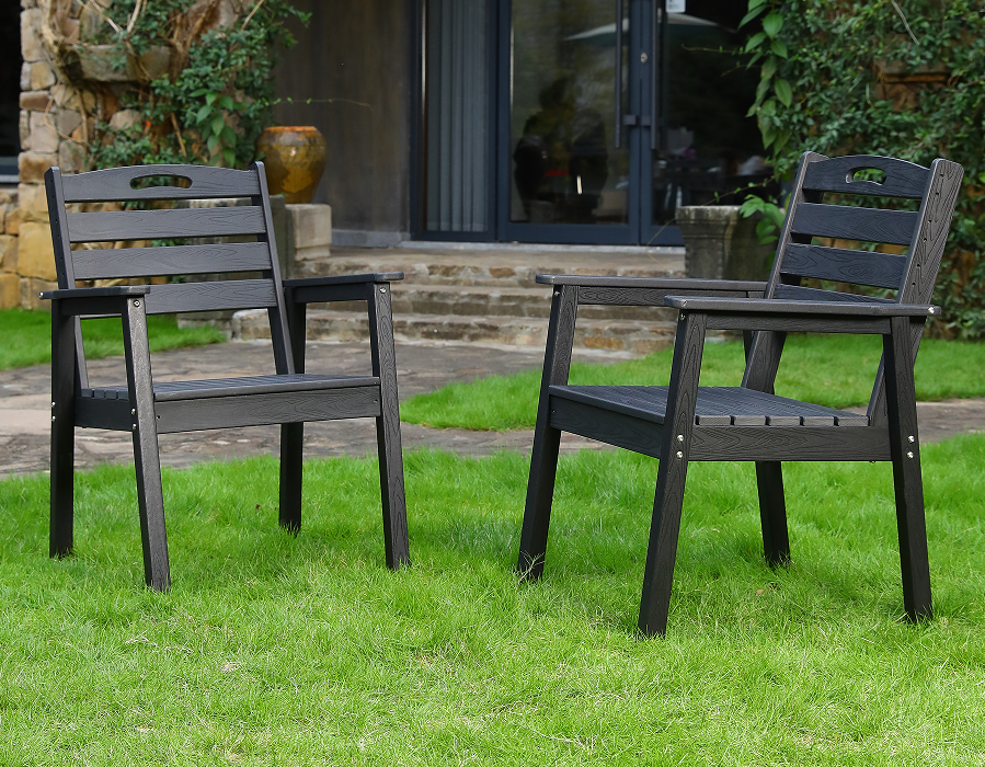 Schwarzer 2er-Pack Adirondack-Esszimmerstuhl aus HDPE mit gekreuzter Rückenlehne