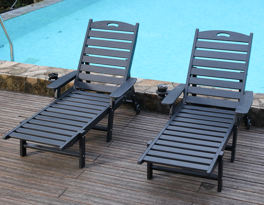 Tiefschwarzes 2er-Pack Adirondack-Liegestuhl-Set aus HDPE
