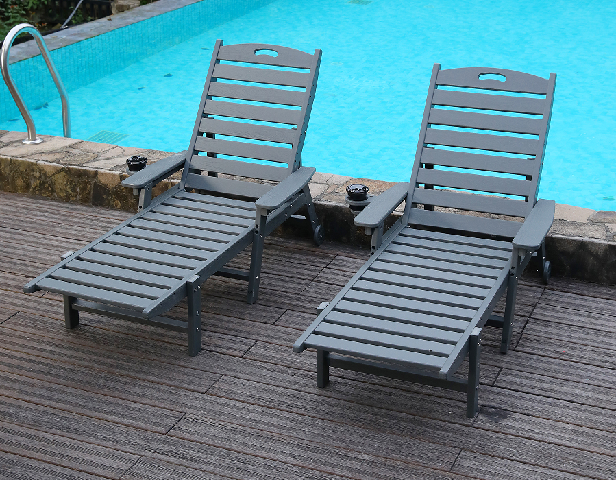 Sturmgraues 2er-Pack HDPE-Liege-Adirondack-Lounge-Set